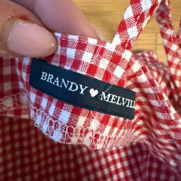 Brandy Melville Red and White Gingham Spaghetti strap mini Dress - Picture 7 of 7